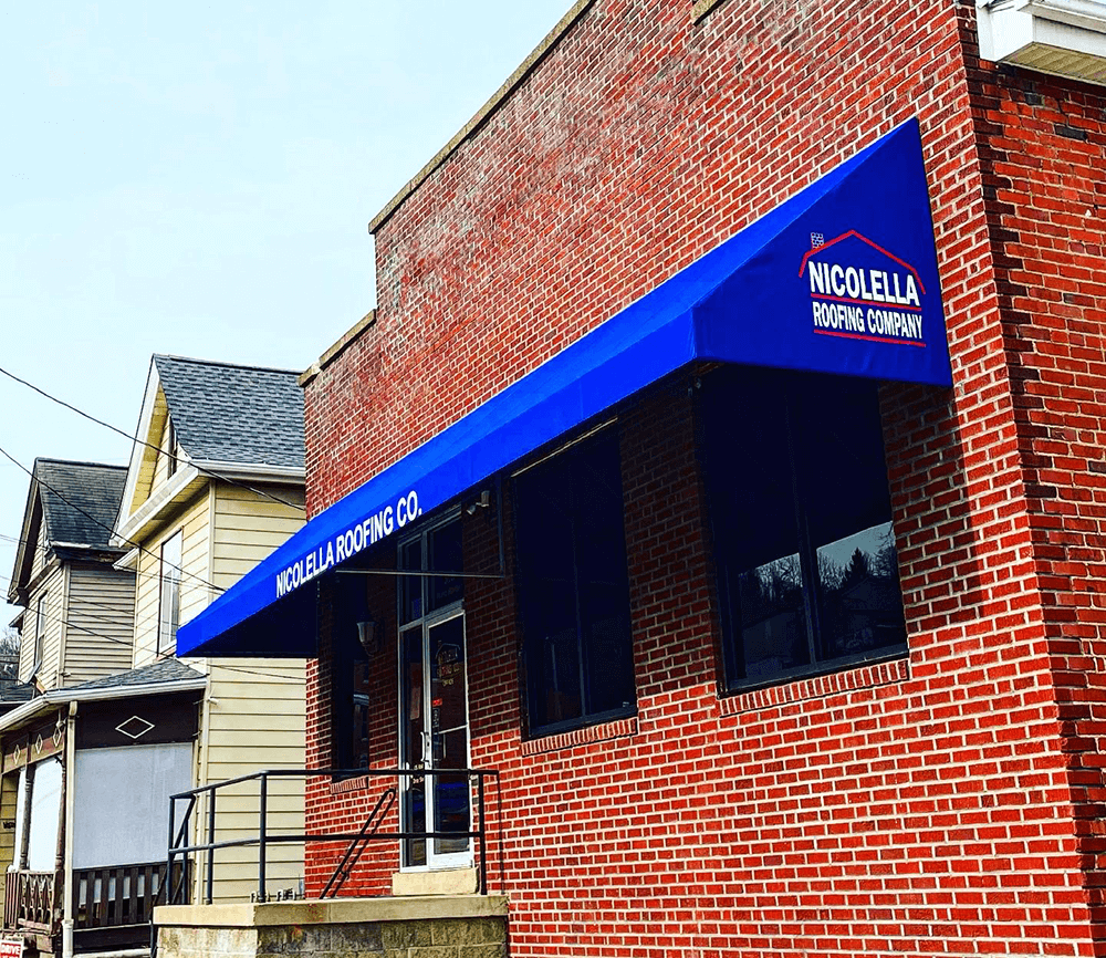 Commercial Awning Installed On Roofing Company Location
