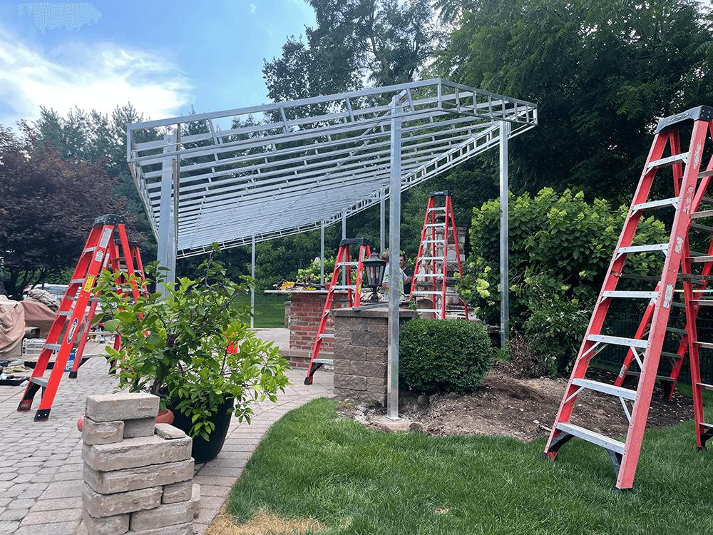 Metal Frame Patio Cover Installed Over Commercial Patio